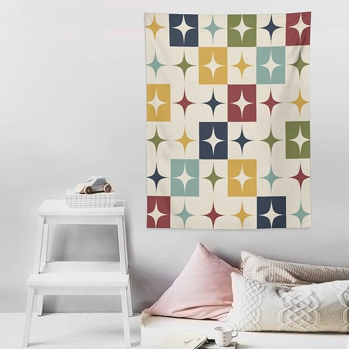 ICMOLYYENLO Boho Medieval Cat Tapestry, Abstract Atomic Starburst Geometric Aesthetic Art Wall Hanging For Bedroom Living Room Dormitory 50x60 Inches