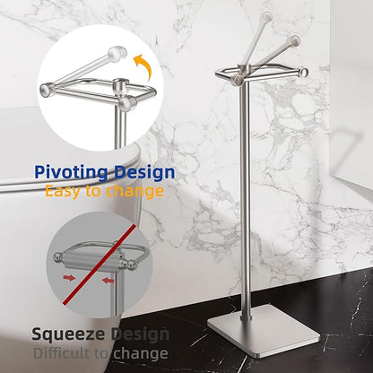 RUACQ Toilet Paper Holder Stand, Bathroom Toilet Paper Roll Holder Free Standing, Toilet Tissue Holder Stand with Post Pivoting Design, Stable Weighted Base, SUS304 Stainless Steel (Brushed Nickel)