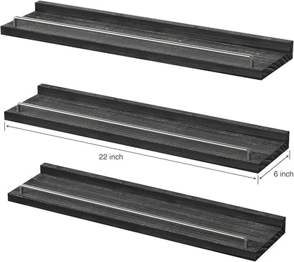 22 inches Long Floating Shelves, Bathroom Decor Shelves Over Toilet, Farmhouse Wall Shelves for Living Room, Bedroom, Picture Frames, Plants, Kitchen, Set of 3 (Black)