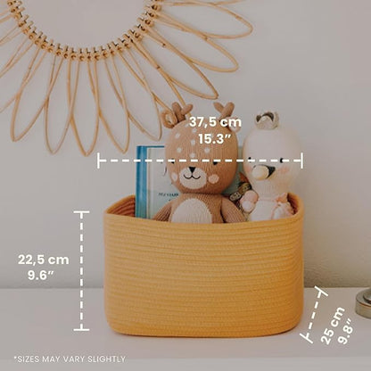 OrganiHaus Woven Storage Baskets for Organizing, Cotton Rope Organizer Bins for Shelves, Closet & Nursery, Dog Toy Basket, Decorative Bins for Toys, Towels & Books - 15x10x9, Orange