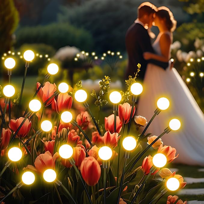 Solar Garden Lights,Solar Firefly Lights,8 Pack 64 Heads Solar Lights Outdoor Decorative,Sway by Wind, High Flexibility Iron Wire & Heavy Bulb Base,Yard Patio Pathway Lawn