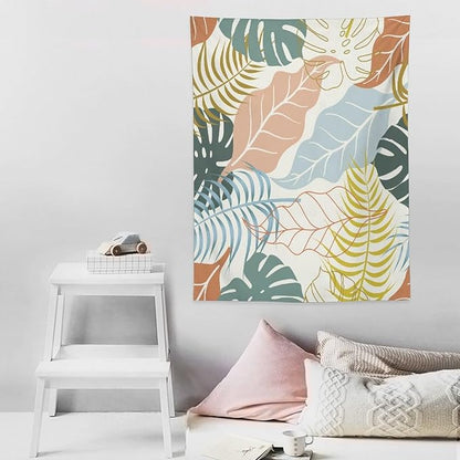 ICMOLYYENLO Boho Green Leaves Tapestry, Mid Century Abstract Tropical Palm Leaves Modern Minimalist Geometric Wall Hanging, Neutral Home Decor Art for Living Room Bedroom Dorm 60x80 Inch