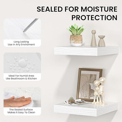 Square Floating Shelves for Wall, 10" W x 10" D x 1.2" H, Small Wooden Wall Mounted Display Shelves with Invisible Brackets for Living Room, Bedroom, Bathroom, Kitchen Decor, Set of 4, White