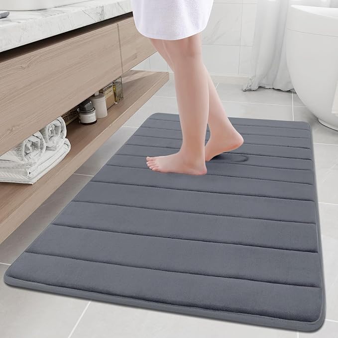 Buganda Memory Foam Bath Mat, 44" x 32", Ultra Soft and Non-Slip Bathroom Rugs, Water Absorbent and Machine Washable Bath Rug for Bathroom, Shower, and Tub, Dark Grey