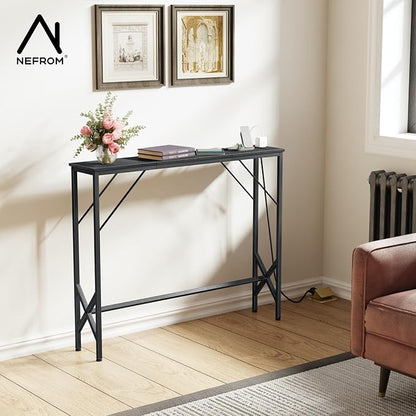 39.4" Console Table, Skinny Entryway Table with Fast-Charging Station, Narrow Long Sofa Table, Behind Slim Couch Table for Entrance, Hallway, Living Room Decor ST-BK100-1
