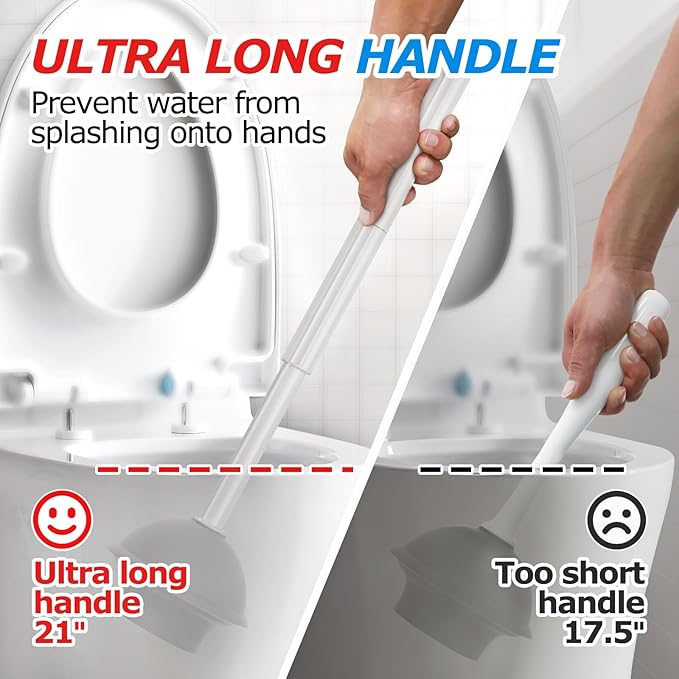 2 in 1 Toilet Plunger and Brush Set,Extended Handle Plunger,Toilet Bowl Brush Plunger Set,Bathroom Cleaning Tools,Cleaning Brush,Toilet Brush Plunger Combo,Cream Grey（21inch）