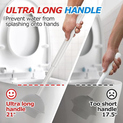 2 in 1 Toilet Plunger and Brush Set,Extended Handle Plunger,Toilet Bowl Brush Plunger Set,Bathroom Cleaning Tools,Cleaning Brush,Toilet Brush Plunger Combo,Cream Grey（21inch）