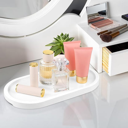 Bamboo Vanity Tray 11.4x6.2 inches, Decorative Vanity Tray for Bathroom Countertop Toilet Tank Farmhouse, White