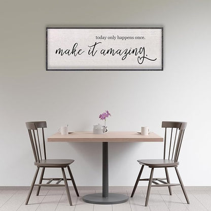 Today Only Happens Once Make It Amazing Wall Decor 40"X15" Quote Inspirational Motivational Sign Wood Frame Wall Art (Black)