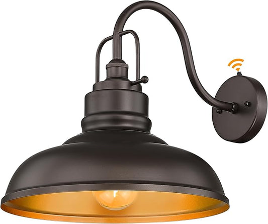 zeyu 18 Inch Vintage Gooseneck Wall Light Fixture, Outdoor Dusk to Dawn Barn Light, Farmhouse Wall Sconce Light for Garden Garage, Oil Rubbed Bronze Finish, 016-1BL-PC ORB