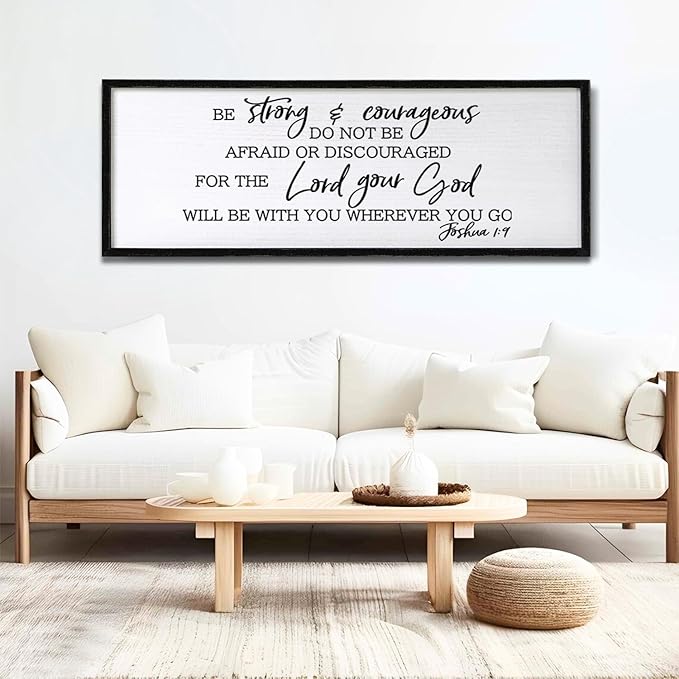 Be Strong And Courageous Sign Bible Verse Framed Wall Art, 40''×15'' Rustic Religious Christian Proverbs 3:5-6 Sign, Horizontal Holy Inspirational Catholic Scripture Decor