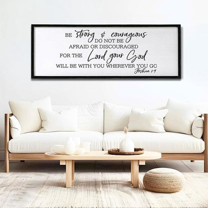 Be Strong And Courageous Sign Bible Verse Framed Wall Art, 32''×12'' Rustic Religious Christian Proverbs 3:5-6 Sign, Horizontal Holy Inspirational Catholic Scripture Decor