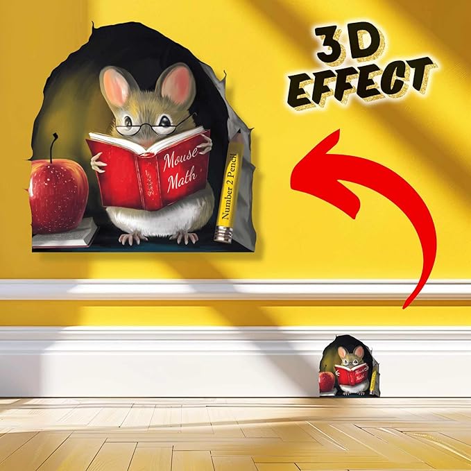 Teachers Pet Mouse Reading Book Wall Sticker Decal – Kids Room, Classroom, Home Decor, Bookcase, Book Lover Gift, Children's Bedroom, Nursery, Cute Mouse, MICESTERPIECE