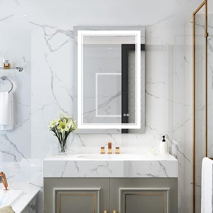 WELLFOR LED Bathroom Vanity Mirror 24 x 36 Inch, Lighted Anti-Fog Dimmable Mirror, IP44 Waterproof Wall Mounted Makeup Mirror, Packed with US Standard Plug and Touch Switch, (Horizontal/Vertical)