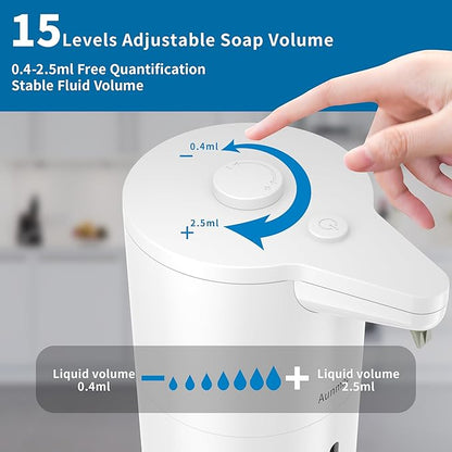 Automatic Soap Dispenser Touchless, Modern, Kitchen & Bathroom, Hands-Free, Adjustable Volume, Long Battery Life, Compatible with Thick & Thin Soap, Easy for Toddlers, Clog-Free, White
