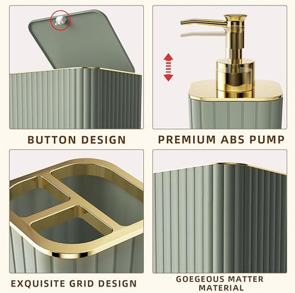 Bathroom Accessories Set - 25PC Sage Green Bathroom Set, Bathroom Set with Shower Curtain and Rugs, Sage Green Shower Curtain Set, Bathroom Accessory Set, Trash Can & Soap Dispenser