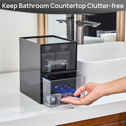 Vtopmart Black Small Stackable Storage Drawers, Cologne Organizer for Men,Plastic Containers for Vanity, Dresser,Office Desk,Bathroom Countertop Organization,Ideal for Room Decor,Gifts for Men