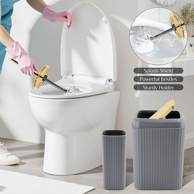17PCS Bathroom Accessory Set Bathroom Set Grey Bathroom Accessories,Toilet Brush,Trash Can, Qtip Holder Dispenser& 3PCS Soap Dispenser