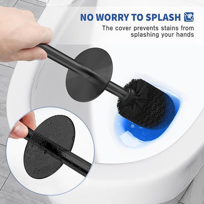 Toilet Brush and Holder, 2 Pack Toilet Brush Stainless Steel, Toilet Bowl Brush for Bathroom Toilet-Ergonomic, Elegant,Durable (Black)