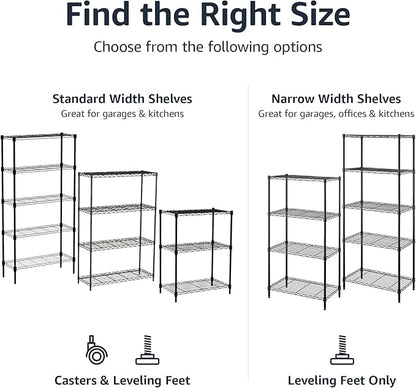 Amazon Basics 3-Shelf Adjustable Heavy Duty Steel Wire Rack Storage Shelving Organizer for Kitchen, Garage, 23.2" L x 13.4" W x 30" H, Black