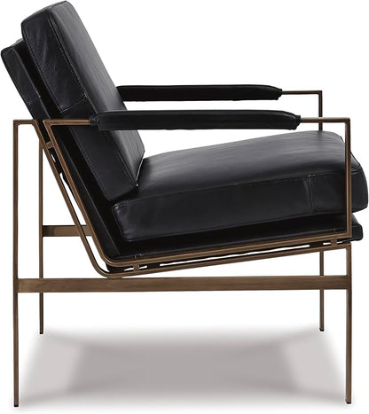 Signature Design by Ashley Puckman Mid-Century Modern Leather Accent Chair, Black