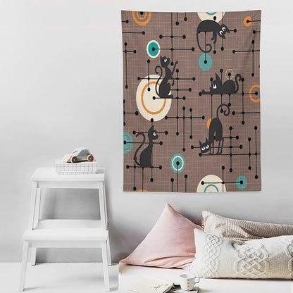 ICMOLYYENLO Boho Medieval Cat Tapestry, Abstract Atomic Starburst Geometric Aesthetic Art Wall Hanging For Bedroom Living Room Dormitory 30x40 Inches