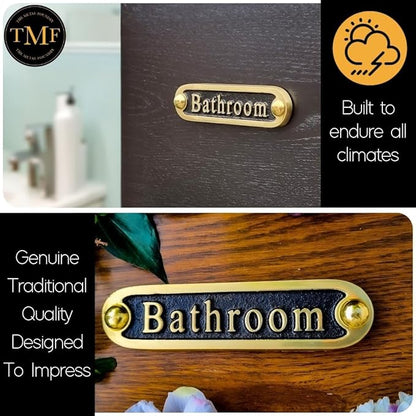 Bathroom Brass Door Sign. Traditional Style Home Décor Wall Plaque Handmade By The Metal Foundry UK.