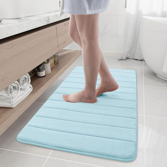 Buganda Memory Foam Bath Mat, 44" x 24", Ultra Soft and Non-Slip Bathroom Rugs, Water Absorbent and Machine Washable Bath Rug Runner for Bathroom, Shower, and Tub, Light Blue