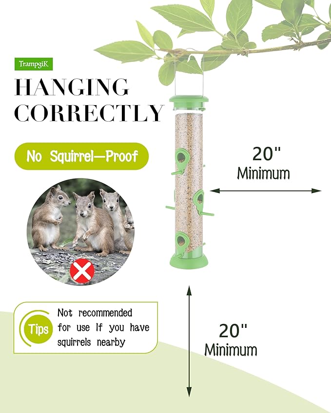 Bird Feeder Premium Hard Plastic for Wild Bird Feeders for Outdoors, Tube Bird Feeders for Outdoors Hanging,14 Inch 6 Port Lawn,Pack of 1