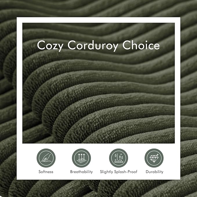 Boneless Sectional Cloud Couch Sofa for Living Room, 112" U-Shaped Modular Modern Lounge Sleeper Green Couches with Chaise, No Assemble, Cordury Compression Upholstered Sofas