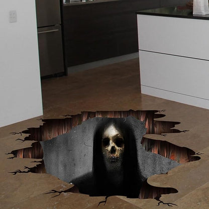 3D Halloween Wall Decals Scary Skeleton Halloween Wall Stickers, Spooky Long Hair Zombie Floor Decor Posters Decals Decorations for Living Room Bedroom Party Supplies