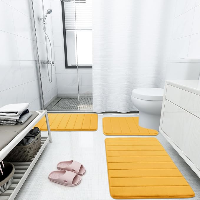 Buganda Memory Foam Bath Mat, 55" x 24", Ultra Soft and Non-Slip Bathroom Rugs, Water Absorbent and Machine Washable Bath Rug Runner for Bathroom, Shower, and Tub, Yellow