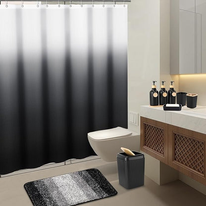 32PCS Bathroom Sets with Shower Curtain and Rugs,Bathroom Set Black Bathroom Accessories Black Shower Curtain Set with Bathroom Trash Can