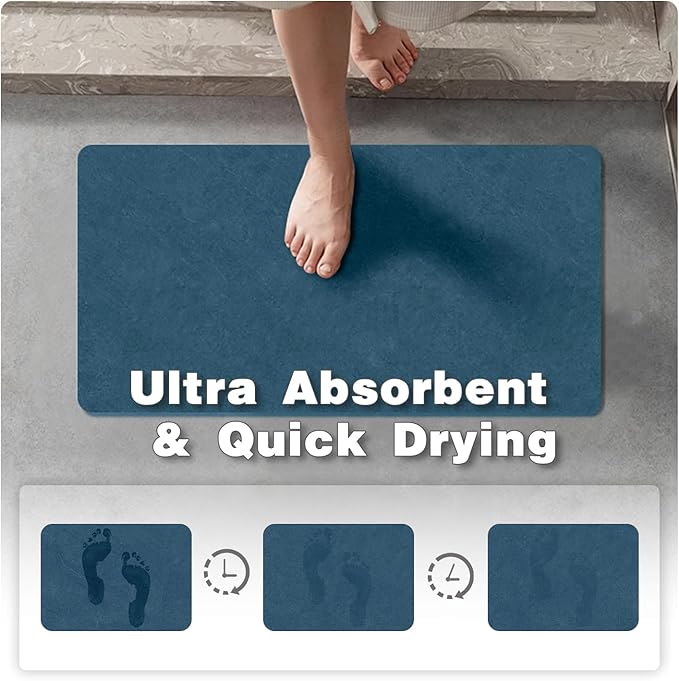 Bathroom Mat Quick Dry, Bathroom Rugs Non Slip Washable Thin Absorbent Bath Mat Fits Under Door Bathroom Floor Mat Perfect for Bath, Shower, or Sink 36"x48" Denim Blue