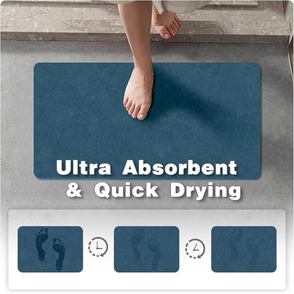 Bathroom Mat Quick Dry, Bathroom Rugs Non Slip Washable Thin Absorbent Bath Mat Fits Under Door Bathroom Floor Mat Perfect for Bath, Shower, or Sink 20"x30" Denim Blue