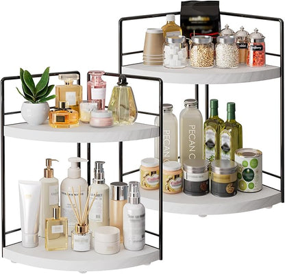 2 Pack Bathroom Counter Organizer,2 Tier Corner Bathroom Counter Organizer, Wooden Vanity Organizer for Bathroom Organizers and Skincare Cosmetics Dresser Storage