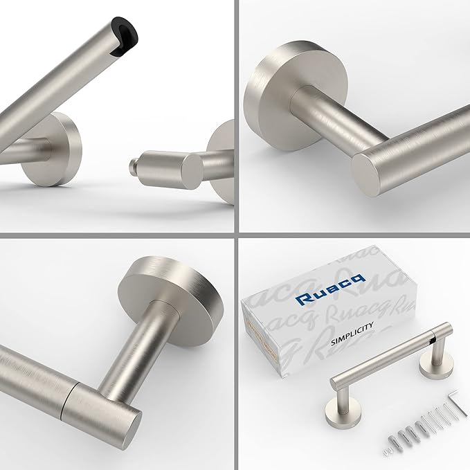 Ruacq Toilet Paper Holder Brushed Grey Double Post Pivoting Round Tissue Holders Roll Holder Hangers Toilet Paper Holders SUS 304 Stainless Steel Modern Wall Mounted