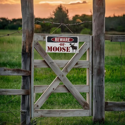 Vintage Moose Warning Sign - Decorative Wooden Plaque for Cabin, Lake House, Farmhouse Wall Decor