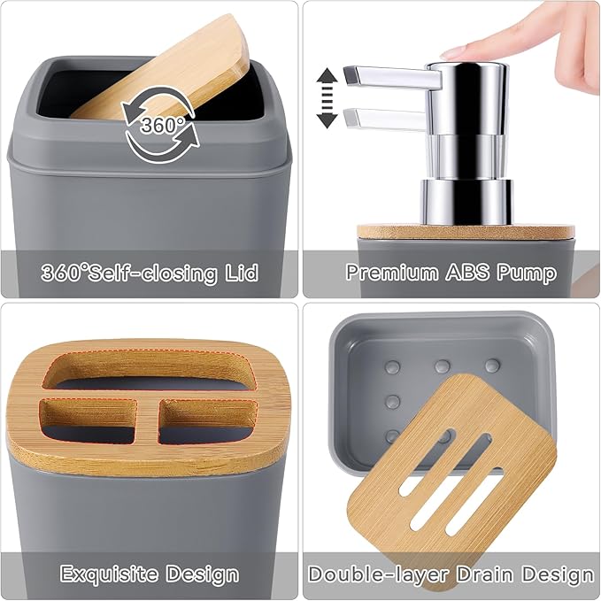 Bathroom Accessories Set with Glitter Shower Curtain and Bath Mats, 24 Piece Grey Shower Curtain Set,Bathroom Accessories Set Complete for Home Decor