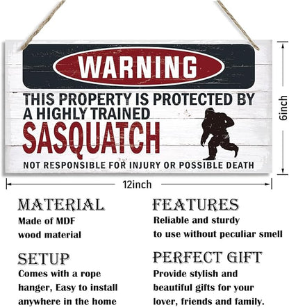 Warning Sign, Sasquatch Warning Wood Plaque Sign, Funny Door Signs, Decorative Wood Hanging Suspension Plaque, Farmhouse Wooden Wall Decor, Outdoor Hanging Wooden Signs