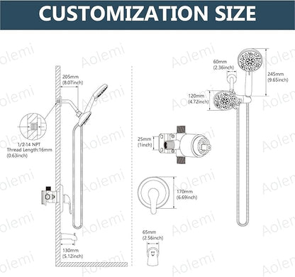 Aolemi Tub Shower Faucet Set with Tub Spout Rain Shower Head System Shower Trim Kit Pressure Rough-in Valve Included ABS 8 Setting Dual Shower Head and Handheld Spray Brushed Gold