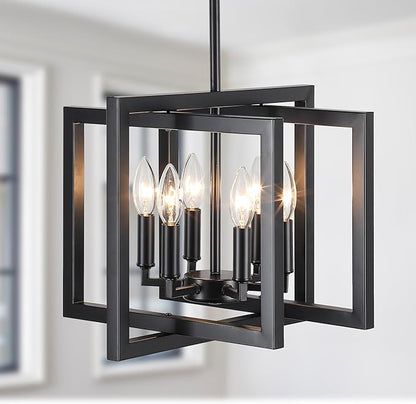 ANKYLHUA Black Chandelier,6-Lights Ceiling Light Fixture E12,Adjustable Hight Pendant Lights Kitchen Island,Chandeliers for Dining Room Bedroom,Entryway,Foyer