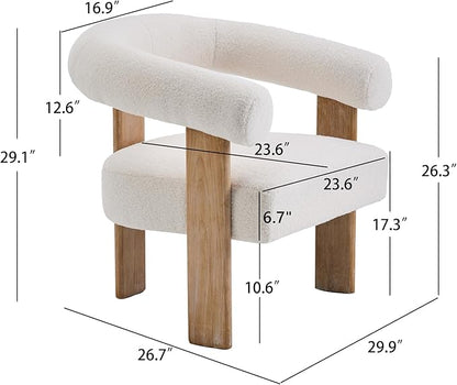 VKNOW Accent Chairs Set of 2, Modern Upholstered Living Room Chair Armchair with Solid Wood Legs, Comfy Barrel Arm Chairs for Living Room Bedroom, Cream