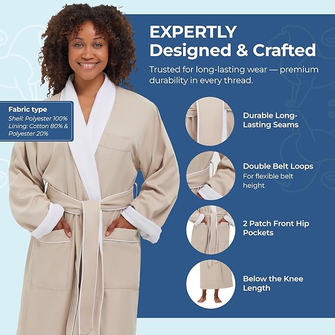 Terry Lined Microfiber Hotel Robe - Luxury Spa Bathrobe by Monarch/Cypress