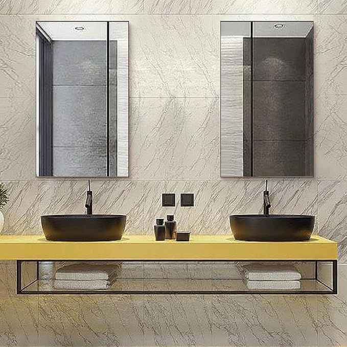 Bathroom Wall Mirror, Decorate Bathroom Mirrors for Wall, Rectangle Modern Bathroom Wall Mounted Mirror Vertical or Horizontal Hanging for Living Room (Black Framed 40’’ x 24’’)