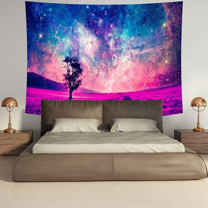 Delur Tree in Galaxy Tapestry Planet Cosmic Outer Space Universe Starry Sky Wall Hanging Tapestry Psychedelic Forest Nature Landscape Headboard for Bedroom Living Room Home Decor (51.2" x 59.1")