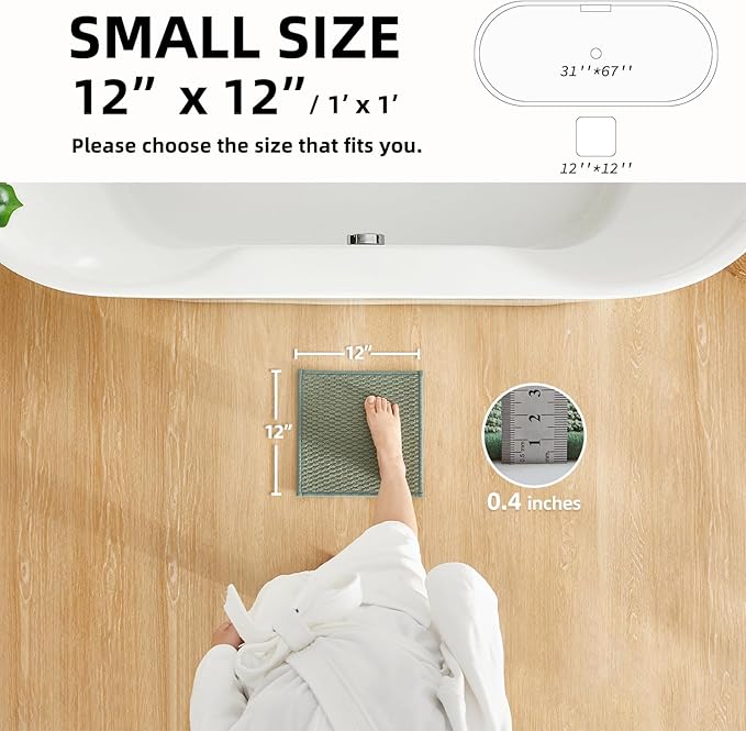 Small Bathroom Rugs Non Slip Washable Bath Rugs Super Absorbent Bathroom Rug Thin Quick Dry Low Pile Bath Mats, Sage Green 12"x12"