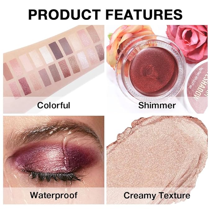 Cream Glitter Sand Shimmer Metallic Eyeshadow Palette Makeup, Natural Single Mini Instant Holographic Eyeshadow For Older Women, Sombras Crema Para Ojos, Talc, Paraben & Cruelty Free, 25