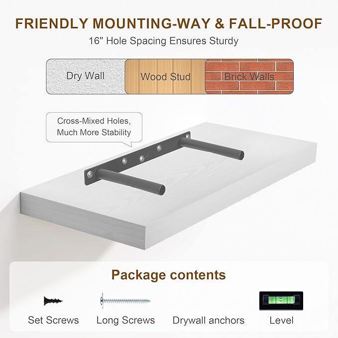 White Floating Shelves 48 Inch Long, 8 Deep Floating Shelves for Wall, Rustic 48" Long Fireplace Mantel, Large 48 x 8 Wall Shelves for Bedroom, Living Room, Bathroom, White Deep Shelves Set of 1