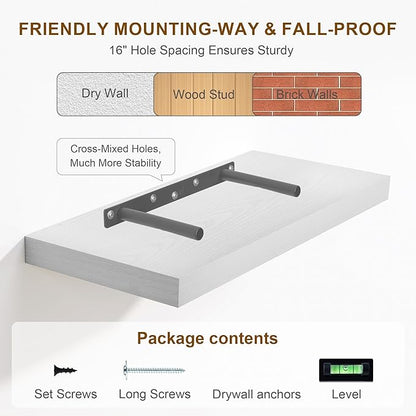 White Floating Shelves 48 Inch Long, 8 Deep Floating Shelves for Wall, Rustic 48" Long Fireplace Mantel, Large 48 x 8 Wall Shelves for Bedroom, Living Room, Bathroom, White Deep Shelves Set of 1